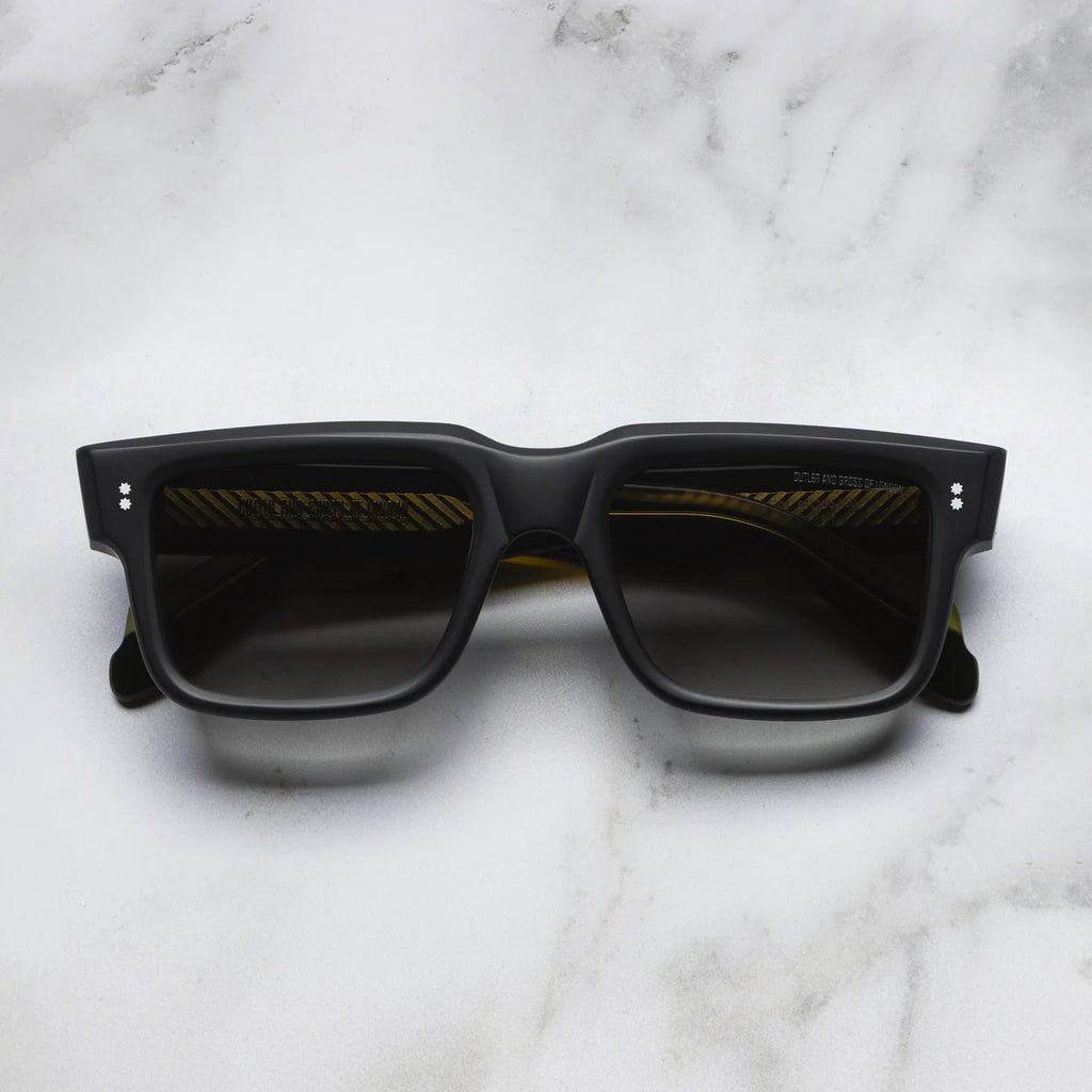 Cutler and Gross 1403 Black Matt on Shiny Yellow sunglasses, detail view