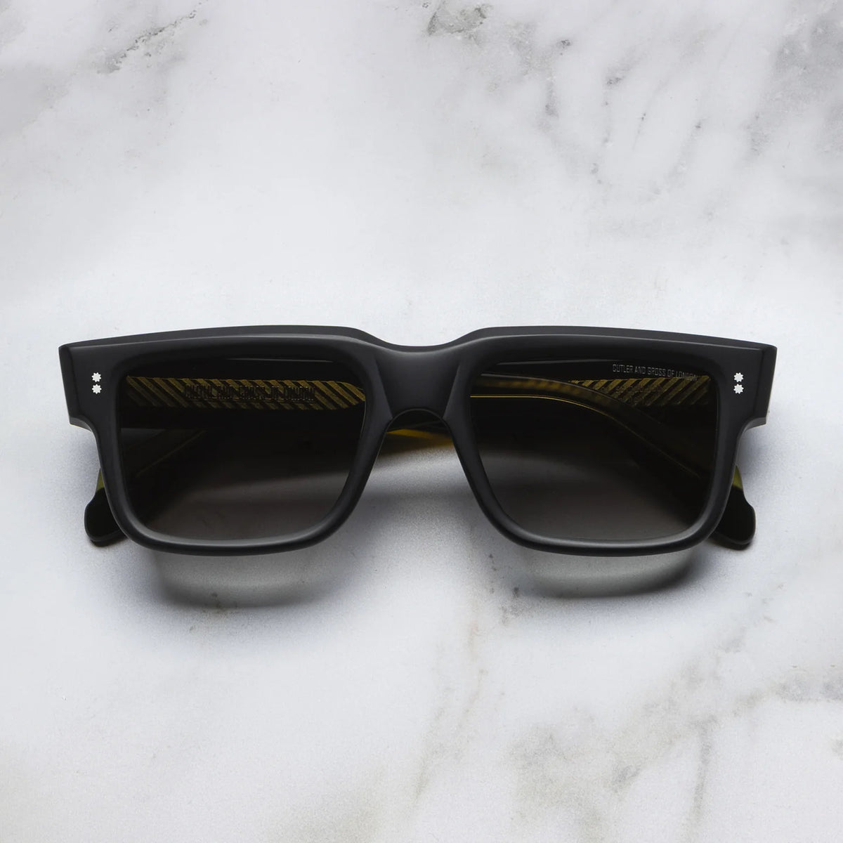 Cutler and Gross 1403 Black Matt on Shiny Yellow sunglasses, detail view