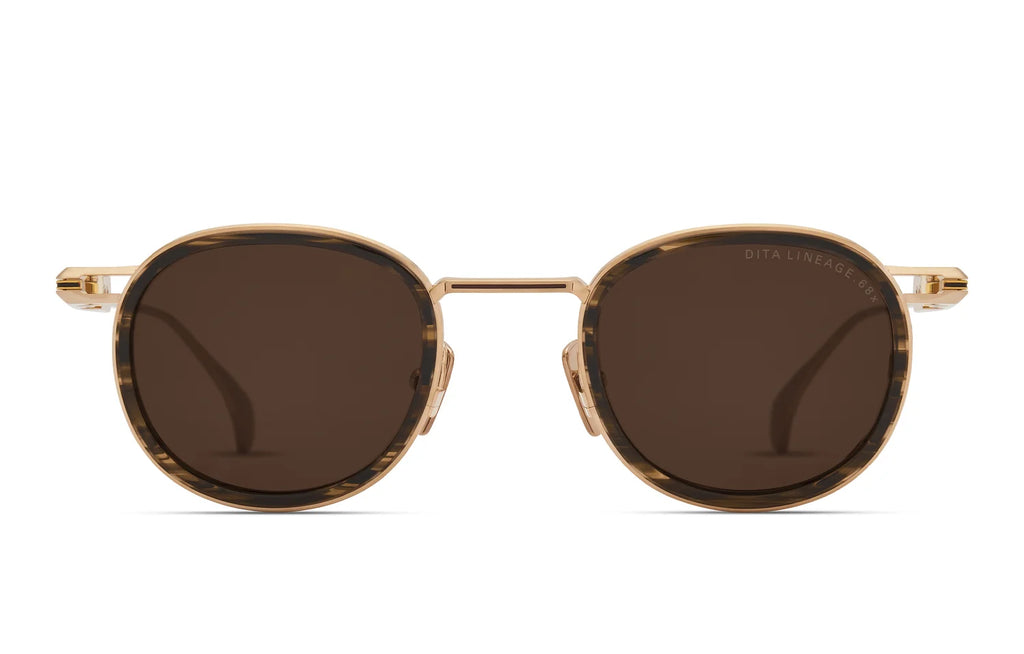 DITA LINEAGE.68x DTS482-A-03 Brushed White Gold / Burnt Timber / Yellow Gold sunglasses, front view