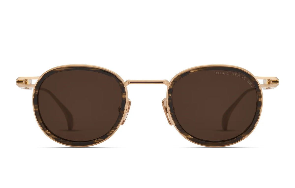 DITA LINEAGE.68x DTS482-A-03 Brushed White Gold / Burnt Timber / Yellow Gold sunglasses, front view