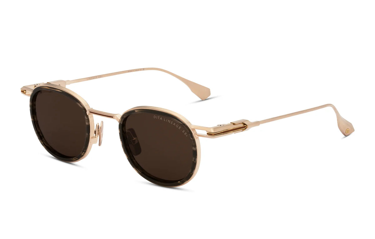 DITA LINEAGE.68x DTS482-A-03 Brushed White Gold / Burnt Timber / Yellow Gold sunglasses, three-quarter view